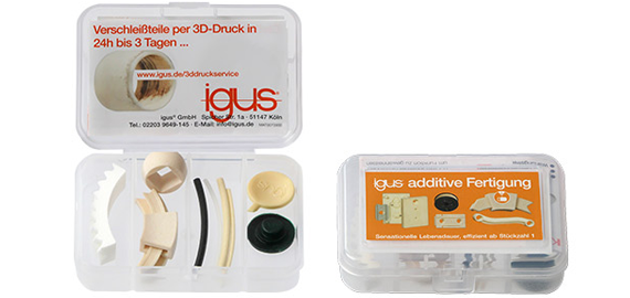 iglidur 재질의 내마모성 부품 제작을 위한 3D 프린팅 서비스 제공업체 샘플 상자