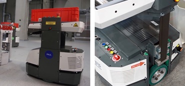 리프팅 플랫폼에서 drylin® ZLW 톱니형 벨트 축이 있는 DTS(Knapp이 제공)