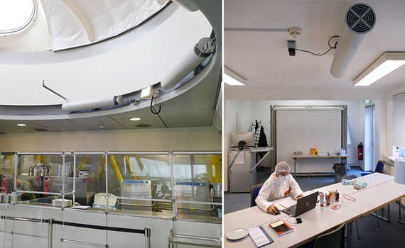 구내 식당 및 신속 검사 센터에 설치된 UV 룸 공기 필터