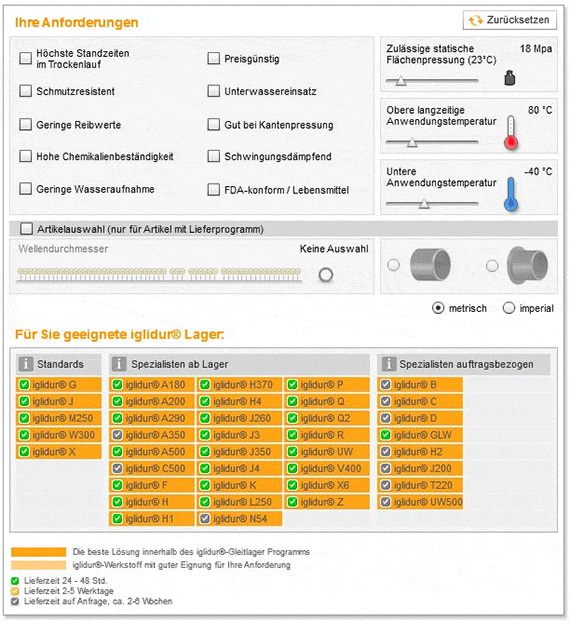 iglidur 플레인 베어링 제품 검색기