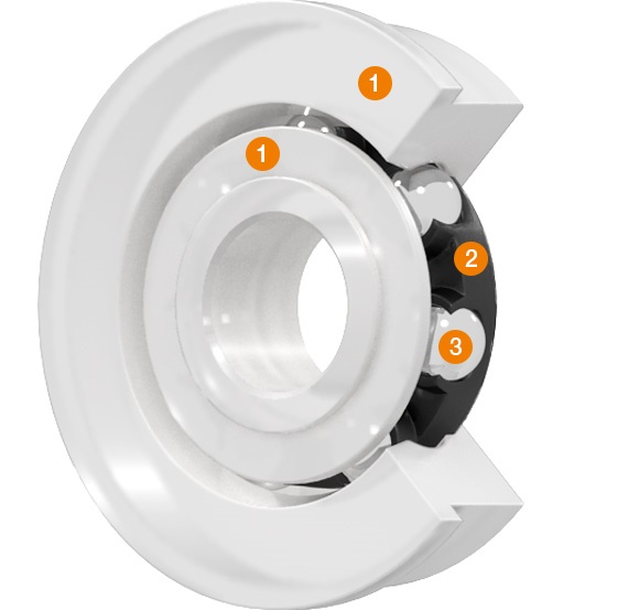 플라스틱 무급유 볼 베어링 단면도